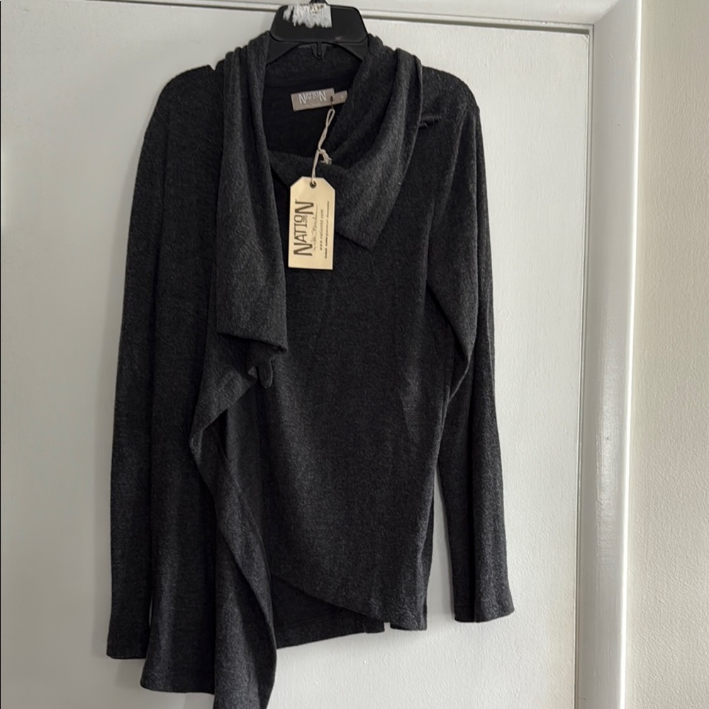Nation LTD Gray Cardigan with Waterfall Front